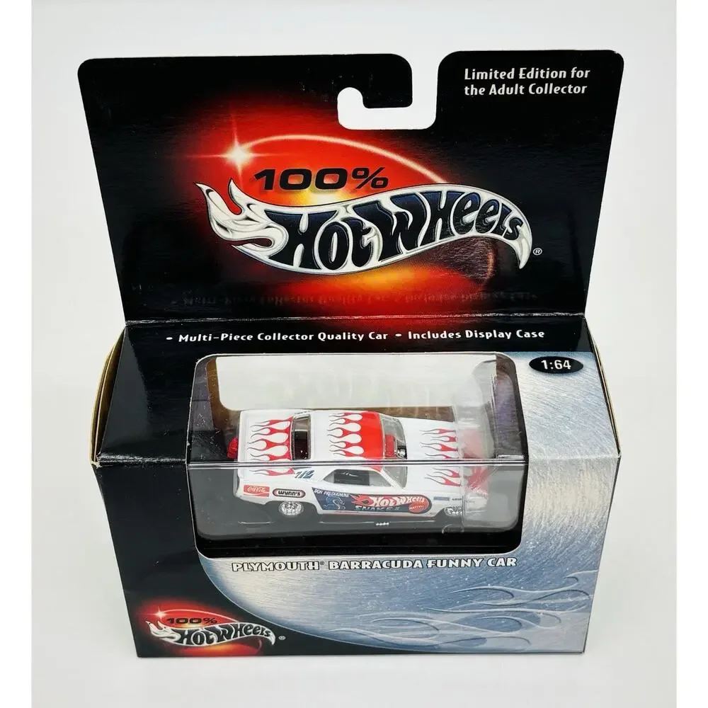 100% Hot Wheels Plymouth Barracuda Snake Funny Car White 54511 Black Box Sealed